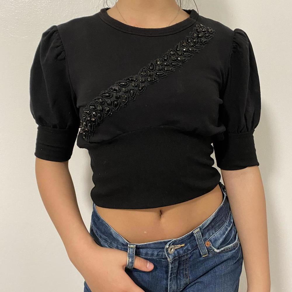 Black Drew Poofy Shoulder Top